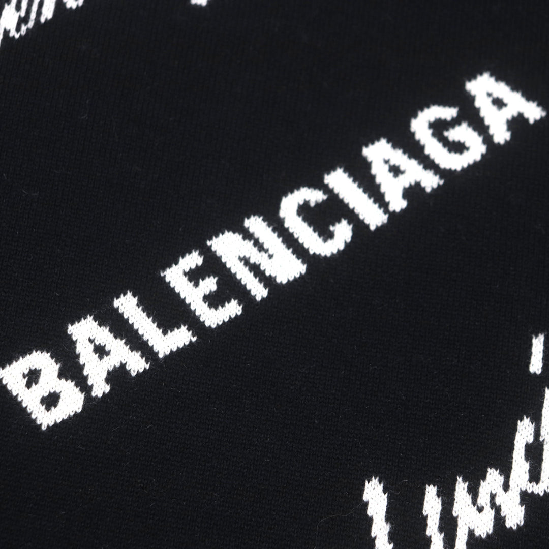 未使用品▼BALENCIAGA バレンシアガ 23SS 724869 Logomaia All Over kit クルーネック ニット セーター ブラック S 伊製 正規品 メンズ