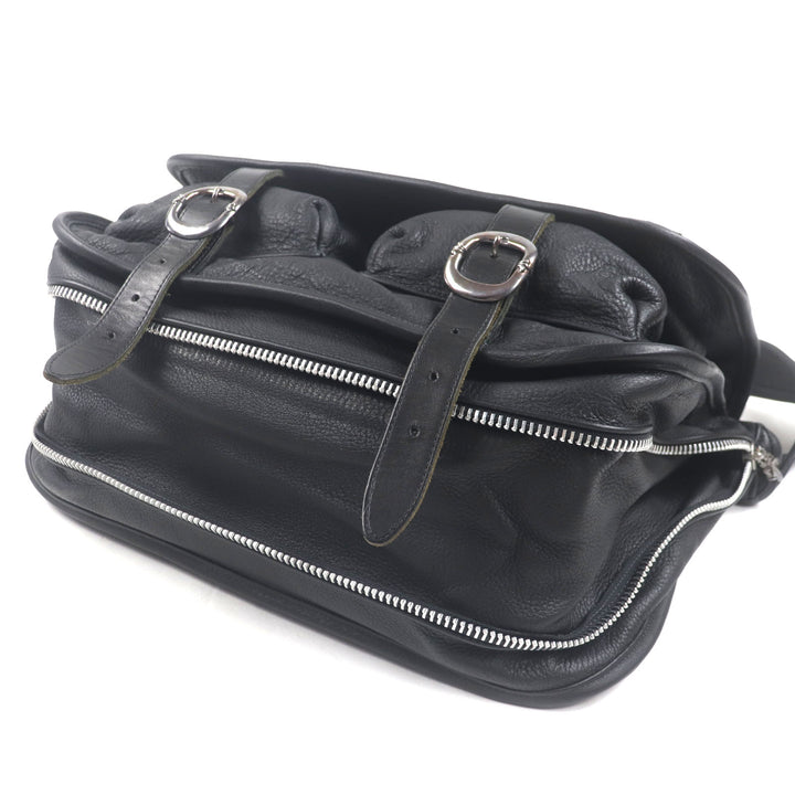 美品▼CHROME HEARTS クロムハーツ レザー セメタリークロスパッチ ラージ ソフトショルダーバッグ ブラック シルバー 保存袋付き メンズ