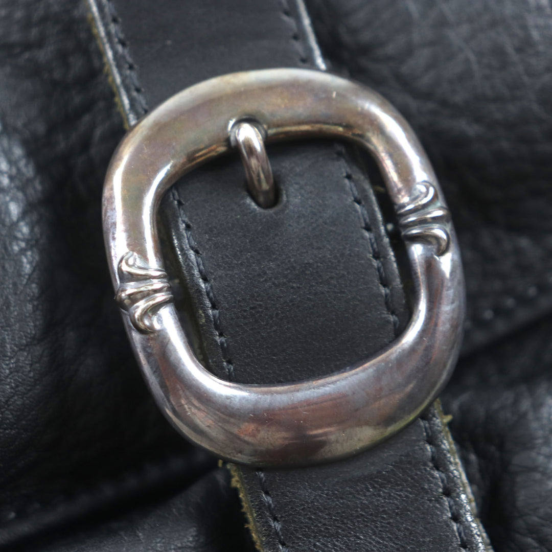 美品▼CHROME HEARTS クロムハーツ レザー セメタリークロスパッチ ラージ ソフトショルダーバッグ ブラック シルバー 保存袋付き メンズ