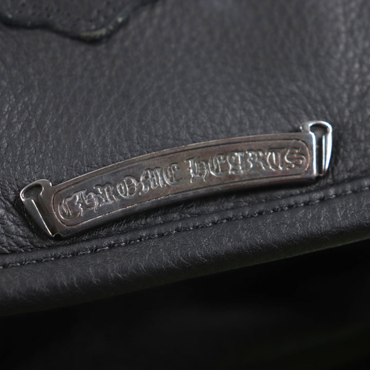 美品▼CHROME HEARTS クロムハーツ レザー セメタリークロスパッチ ラージ ソフトショルダーバッグ ブラック シルバー 保存袋付き メンズ