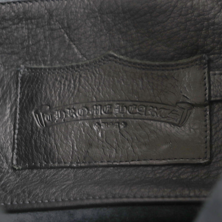 美品▼CHROME HEARTS クロムハーツ レザー セメタリークロスパッチ ラージ ソフトショルダーバッグ ブラック シルバー 保存袋付き メンズ