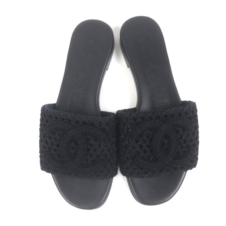 未使用品◇CHANEL シャネル 24M G45516 CCロゴ クロシェデザイン サンダル ミュール ブラック 35 箱・保存袋付き イタリア製 レディース