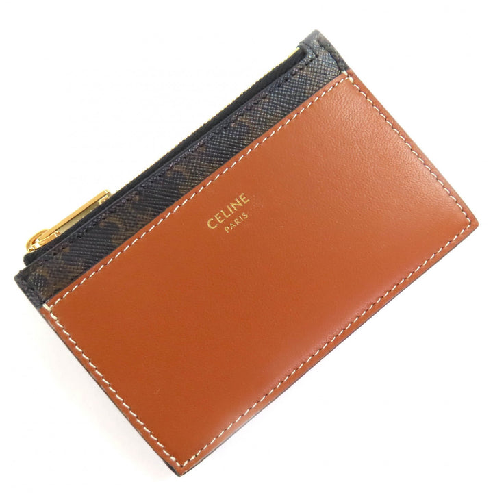 極美品◇CELINE セリーヌ トリオンフキャンバス フラグメントケース パスケース レザー カードケース ブラウン 箱・保存袋付 イタリア製
