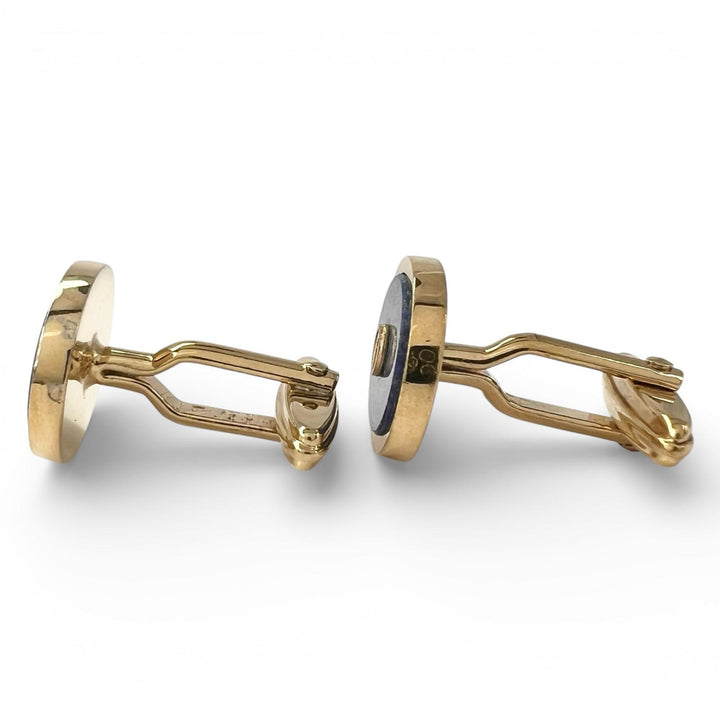 美品▲Dunhill ダンヒル ラピスラズリ オーバル dロゴ カフスボタン カフリンクス ゴールド ブルー メンズ