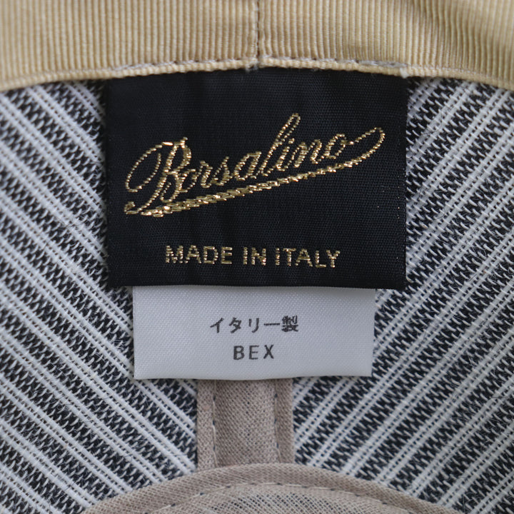 美品▼Borsalino ボルサリーノ ストライプ柄 ロゴ入りリボン 中折れ帽子 ハット ネイビー ブラック 57 イタリア製 正規品 メンズ