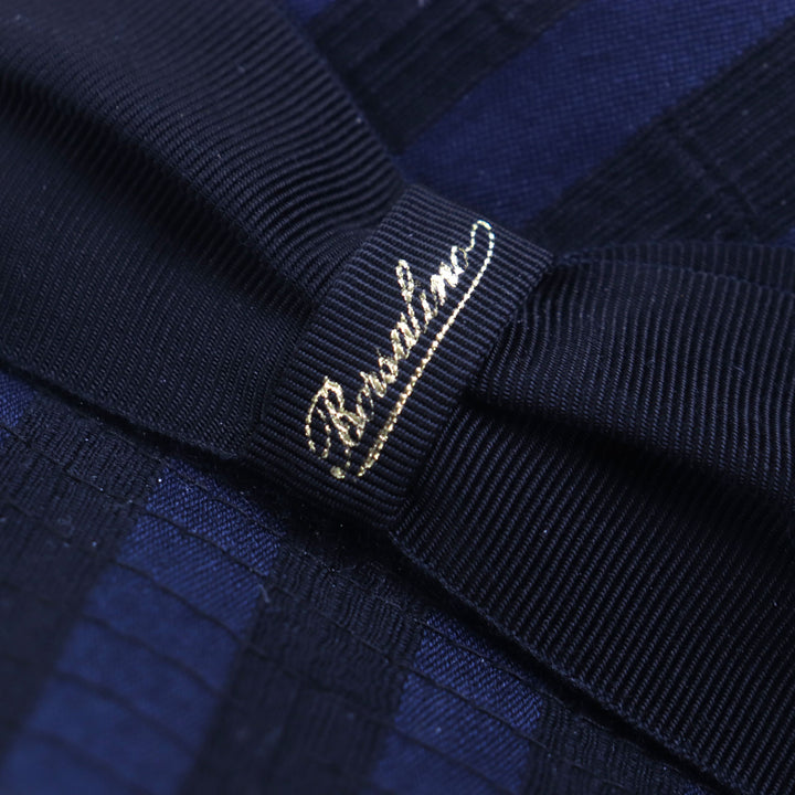 美品▼Borsalino ボルサリーノ ストライプ柄 ロゴ入りリボン 中折れ帽子 ハット ネイビー ブラック 57 イタリア製 正規品 メンズ