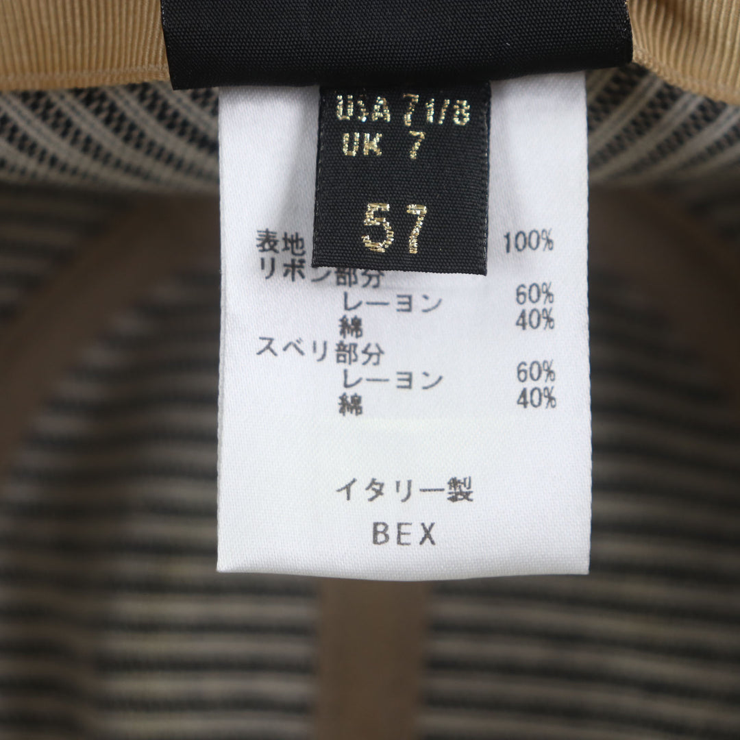 美品▼Borsalino ボルサリーノ ストライプ柄 ロゴ入りリボン 中折れ帽子 ハット ネイビー ブラック 57 イタリア製 正規品 メンズ