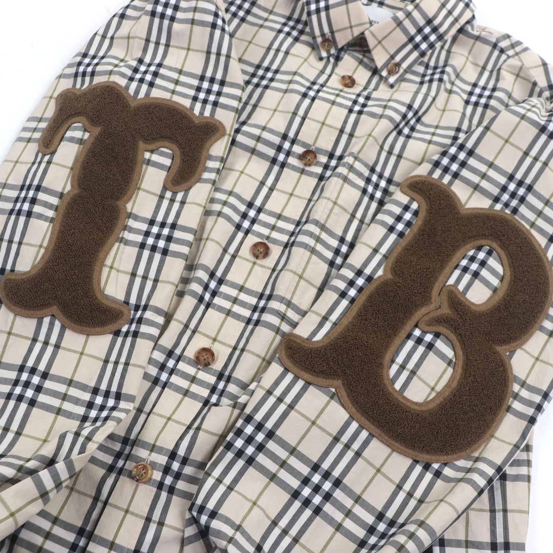 美品▼BURBERRY バーバリー 8042350 コットン100% チェック柄 TBロゴ レターグラフィック ロングスリーブ 長袖シャツ M 正規品 メンズ