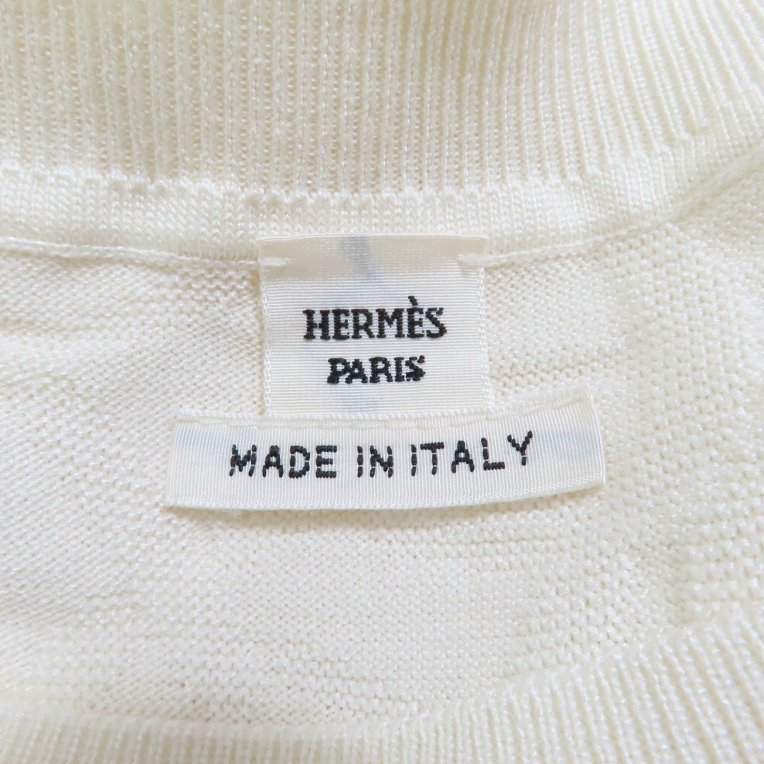 極美品☆HERMES エルメス 24SS 4E2649DC ナウサ シルク コットン シェーヌダンクル 半袖ニット アイボリー 34 伊製 正規品 レディース