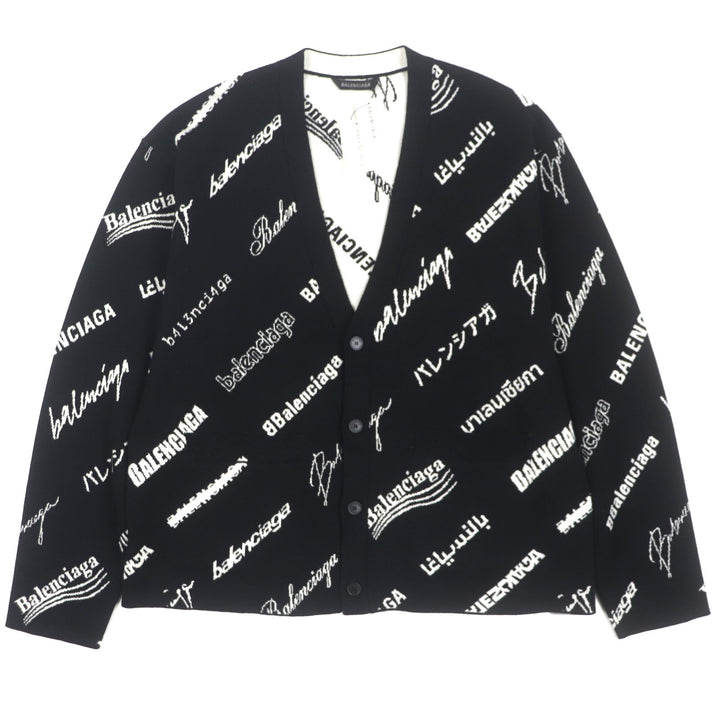 未使用品▼BALENCIAGA バレンシアガ 23SS 724852 Logomaia All Over Cardigan Vネック ロゴ入りボタン 厚手 ニットカーディガン 1 正規品