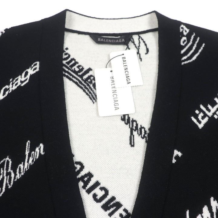 未使用品▼BALENCIAGA バレンシアガ 23SS 724852 Logomaia All Over Cardigan Vネック ロゴ入りボタン 厚手 ニットカーディガン 1 正規品