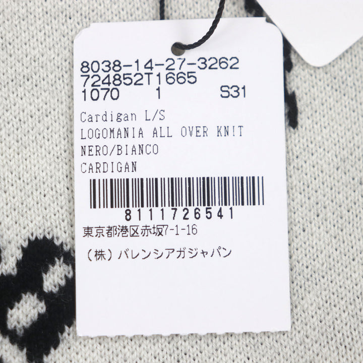 未使用品▼BALENCIAGA バレンシアガ 23SS 724852 Logomaia All Over Cardigan Vネック ロゴ入りボタン 厚手 ニットカーディガン 1 正規品