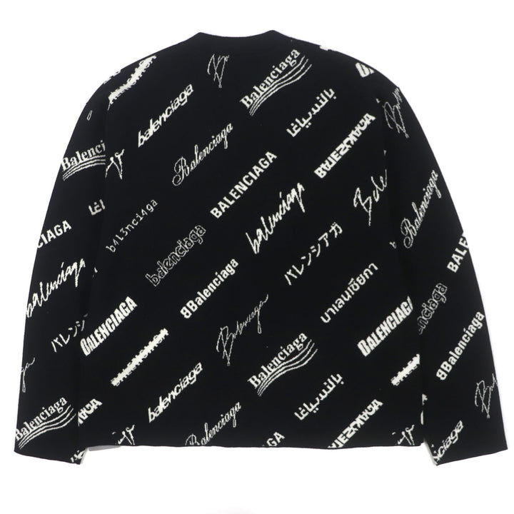 未使用品▼BALENCIAGA バレンシアガ 23SS 724852 Logomaia All Over Cardigan Vネック ロゴ入りボタン 厚手 ニットカーディガン 1 正規品