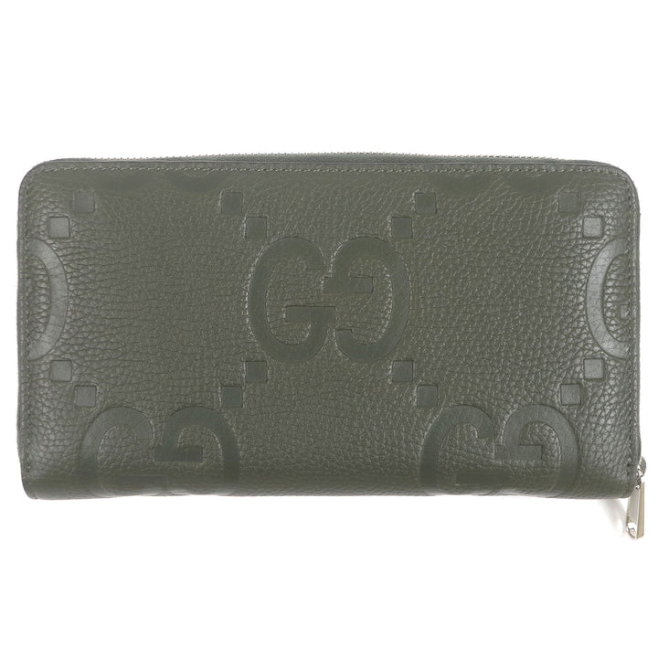 極美品□GUCCI グッチ 739482 レザー ジャンボGG ラウンドジップ 739482 ロングウォレット 長財布 オーガナイザー カーキ イタリア製