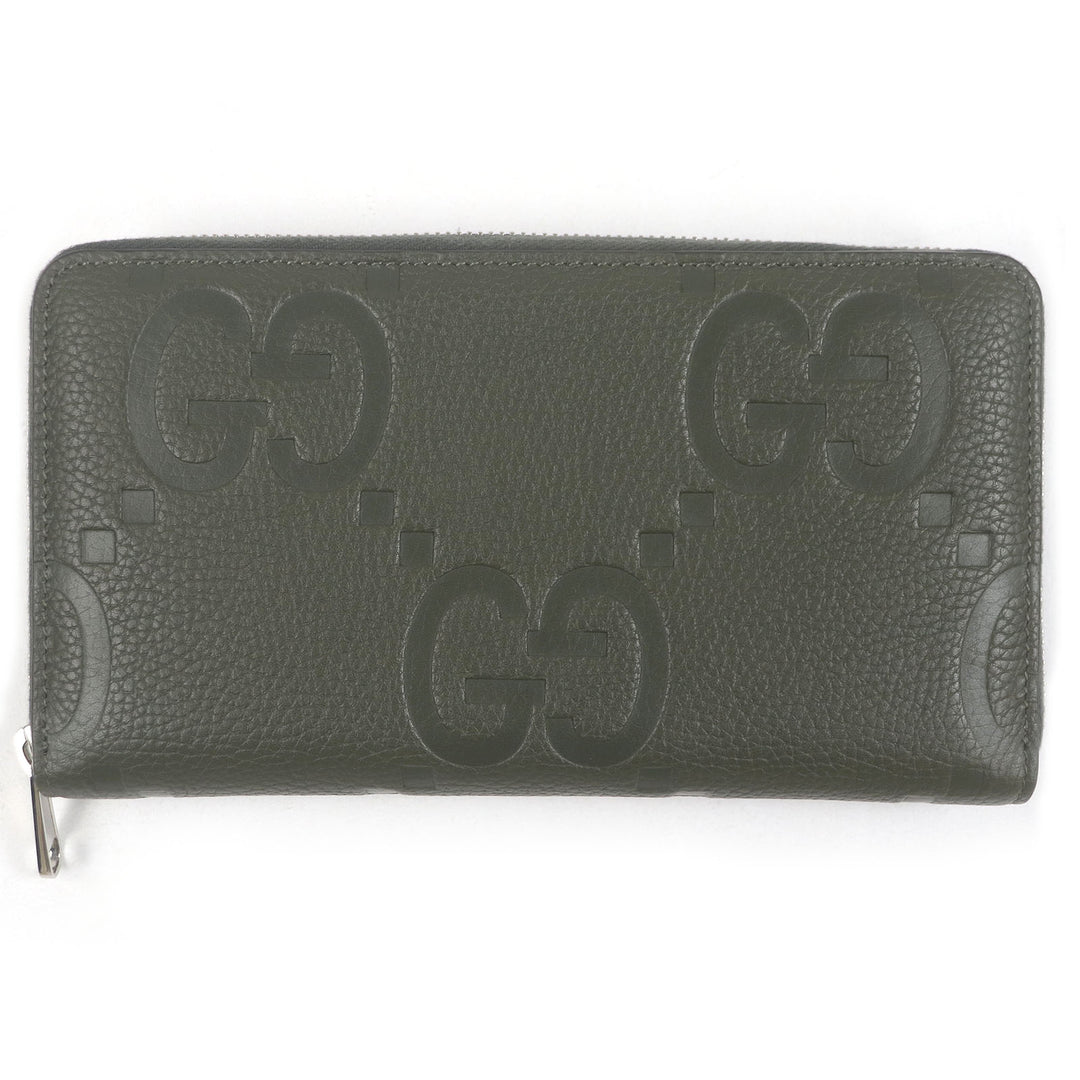 極美品□GUCCI グッチ 739482 レザー ジャンボGG ラウンドジップ 739482 ロングウォレット 長財布 オーガナイザー カーキ イタリア製