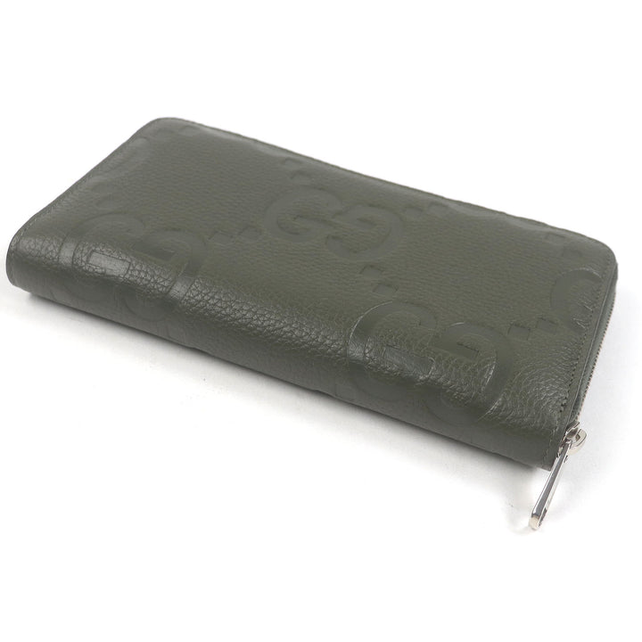 極美品□GUCCI グッチ 739482 レザー ジャンボGG ラウンドジップ 739482 ロングウォレット 長財布 オーガナイザー カーキ イタリア製