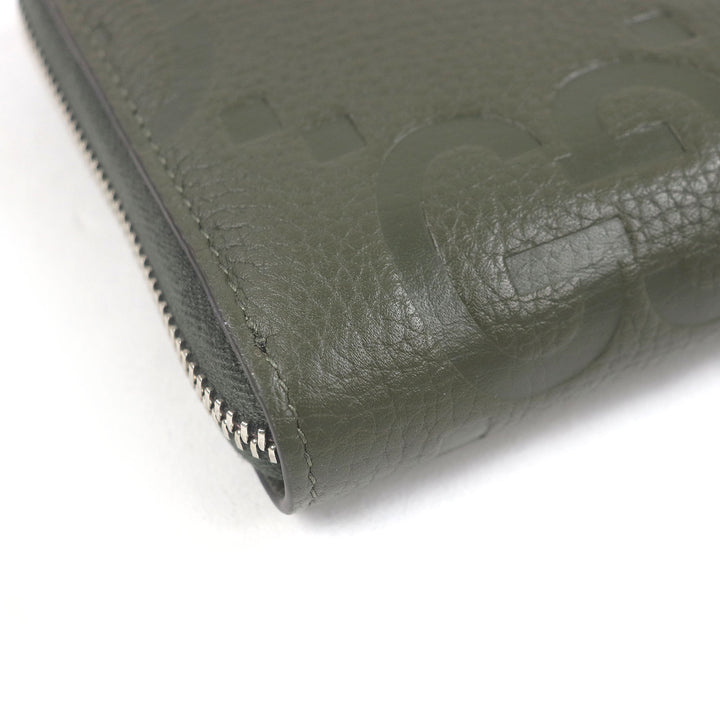極美品□GUCCI グッチ 739482 レザー ジャンボGG ラウンドジップ 739482 ロングウォレット 長財布 オーガナイザー カーキ イタリア製