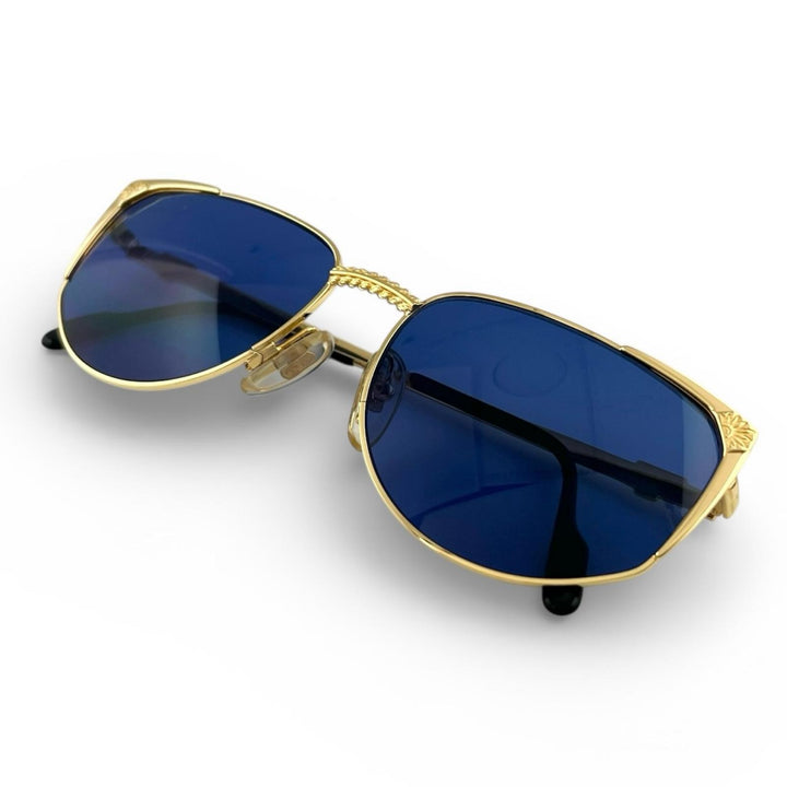 美品▲TIFFANY LUNETTES ティファニー ルネッツ ヴィンテージ 23k Gold Plated サングラス ブルー ゴールド 58□17 140 イタリア製