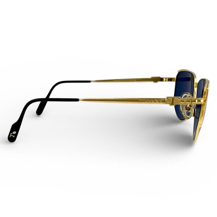 美品▲TIFFANY LUNETTES ティファニー ルネッツ ヴィンテージ 23k Gold Plated サングラス ブルー ゴールド 58□17 140 イタリア製