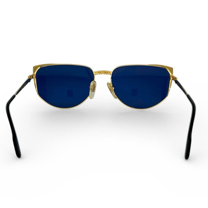 美品▲TIFFANY LUNETTES ティファニー ルネッツ ヴィンテージ 23k Gold Plated サングラス ブルー ゴールド 58□17 140 イタリア製