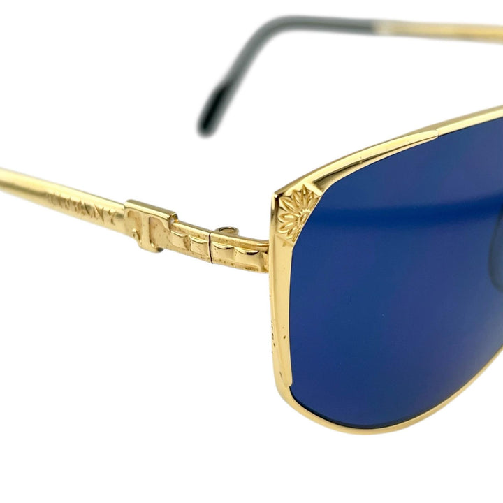 美品▲TIFFANY LUNETTES ティファニー ルネッツ ヴィンテージ 23k Gold Plated サングラス ブルー ゴールド 58□17 140 イタリア製