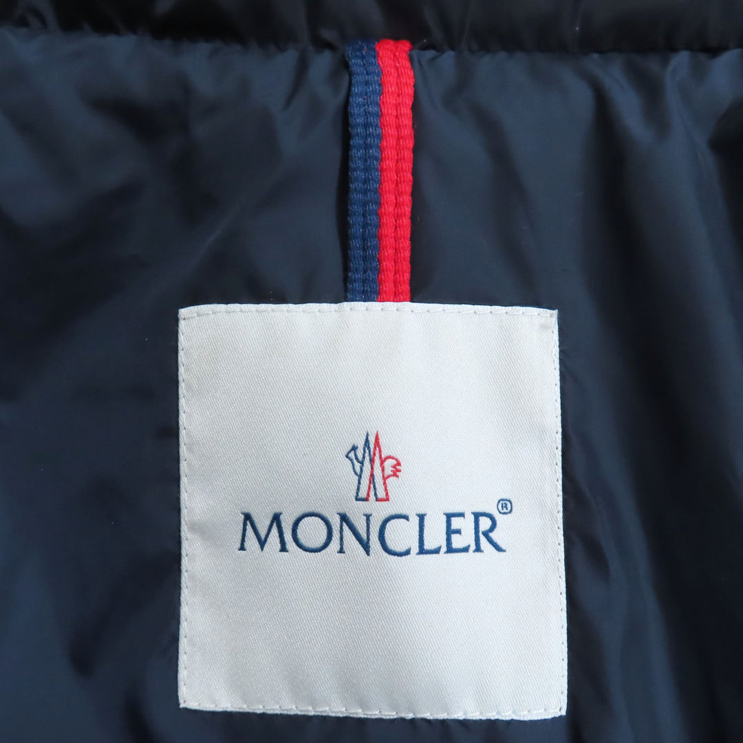 良品◇MONCLER モンクレール 420934992905 54155 FLAMME GIUBBOTTO ロゴワッペン付 ダブルジップ ダウンコート ダークネイビー 0 正規品