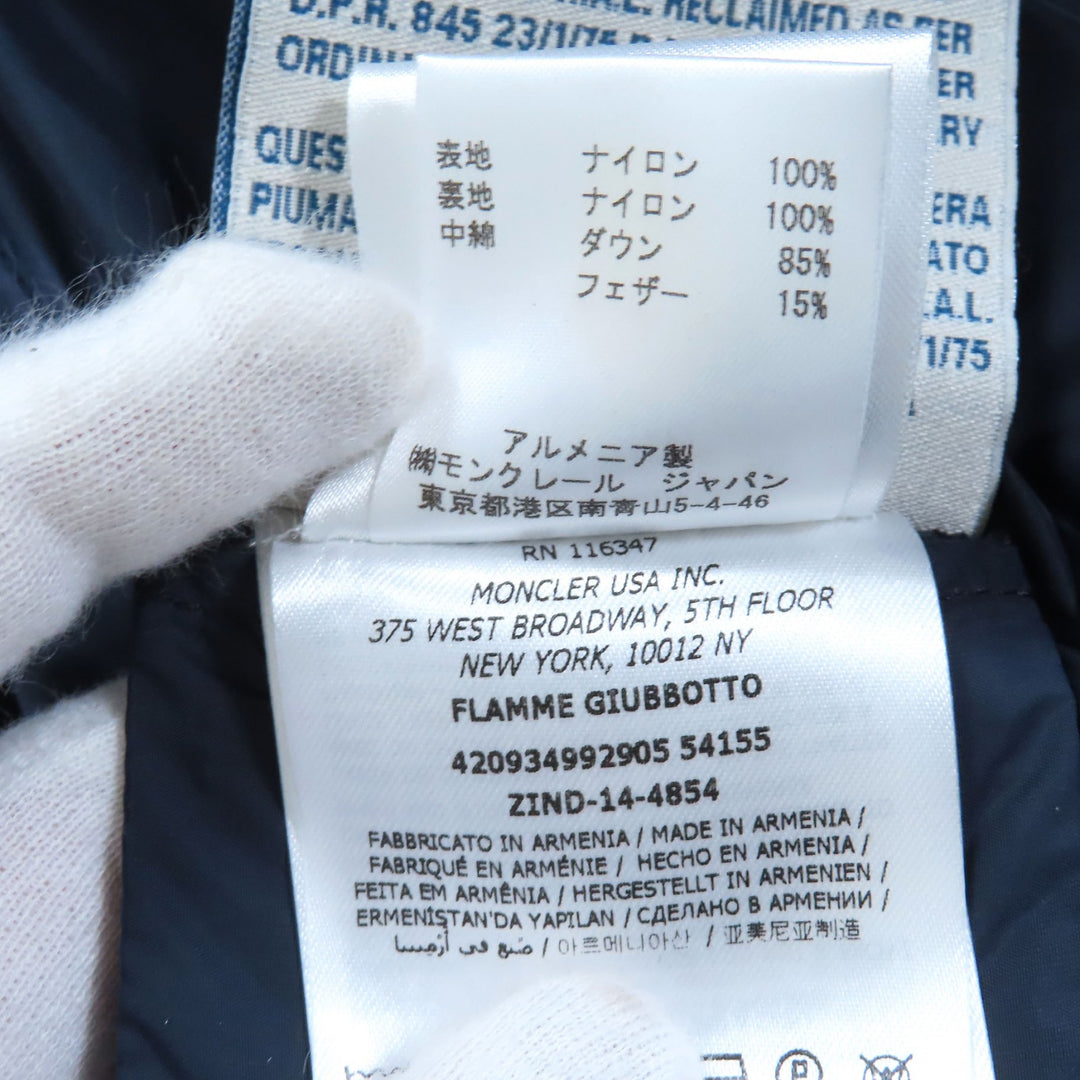 良品◇MONCLER モンクレール 420934992905 54155 FLAMME GIUBBOTTO ロゴワッペン付 ダブルジップ ダウンコート ダークネイビー 0 正規品