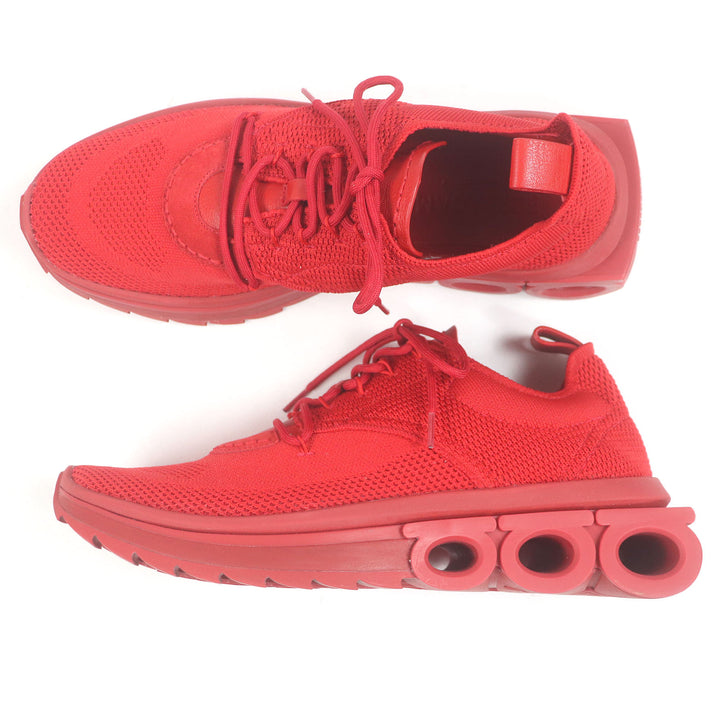 極美品□サルヴァトーレフェラガモ Nima Knit Sneakers 56271 ガンチーニソール ローカットスニーカー レッド 8 箱・保存袋付 イタリア製