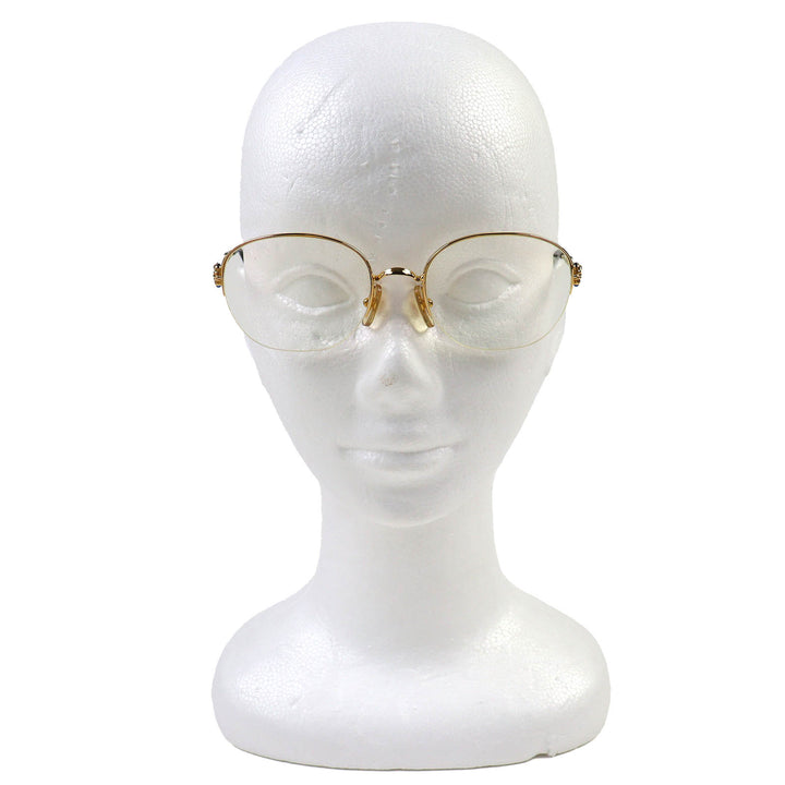 美品△Cartier カルティエ ハーフリム トリニティ 4Pブルージェムストーン メガネ 眼鏡 アイウェア ゴールド ブラック 54□18 130 度入り
