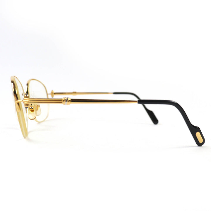 美品△Cartier カルティエ ハーフリム トリニティ 4Pブルージェムストーン メガネ 眼鏡 アイウェア ゴールド ブラック 54□18 130 度入り
