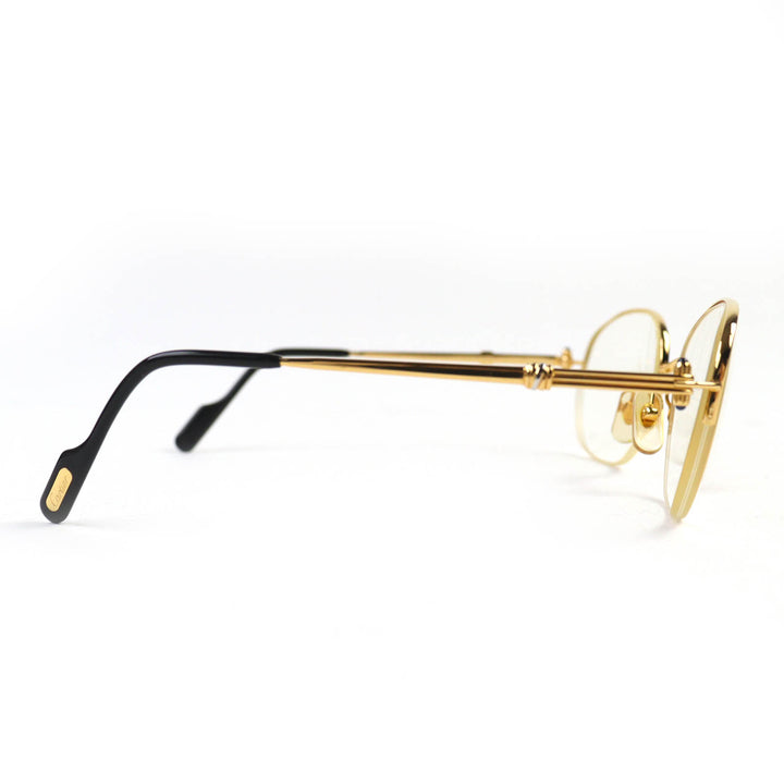 美品△Cartier カルティエ ハーフリム トリニティ 4Pブルージェムストーン メガネ 眼鏡 アイウェア ゴールド ブラック 54□18 130 度入り