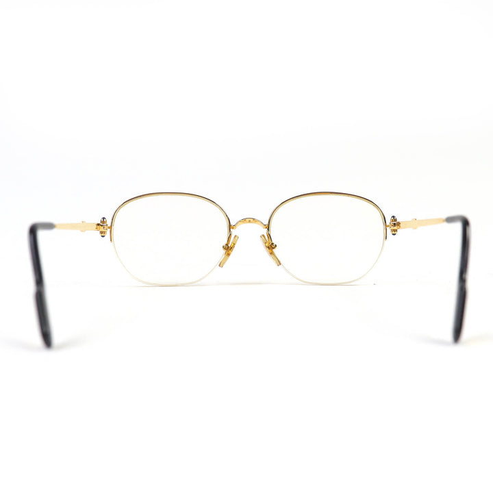 美品△Cartier カルティエ ハーフリム トリニティ 4Pブルージェムストーン メガネ 眼鏡 アイウェア ゴールド ブラック 54□18 130 度入り