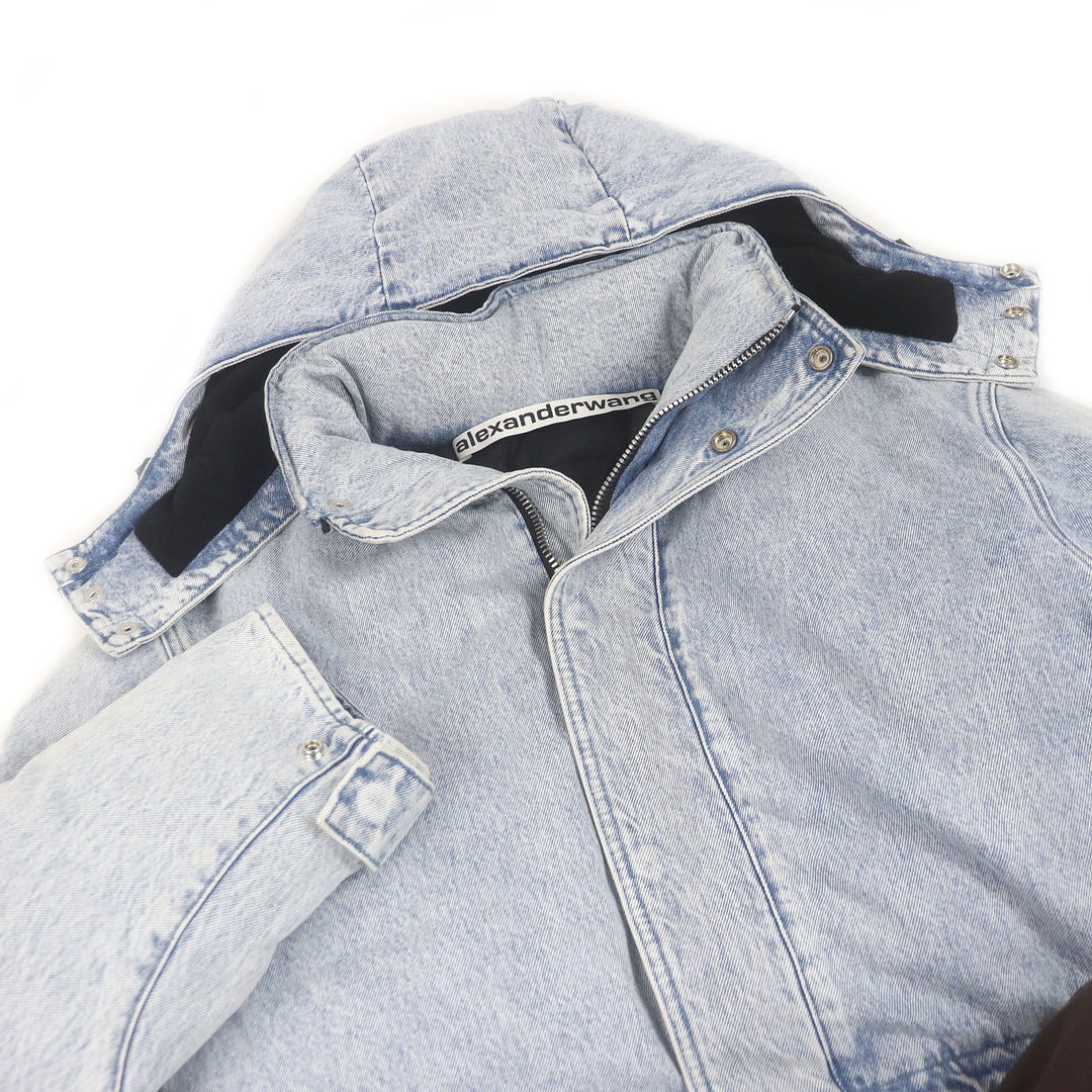 美品□Alexander Wang アレキサンダーワン UDC4222243 ライトウォッシュデニム フーデッド 中綿 パファージャケット ライトブルー XXS
