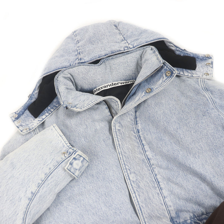 美品□Alexander Wang アレキサンダーワン UDC4222243 ライトウォッシュデニム フーデッド 中綿 パファージャケット ライトブルー XXS