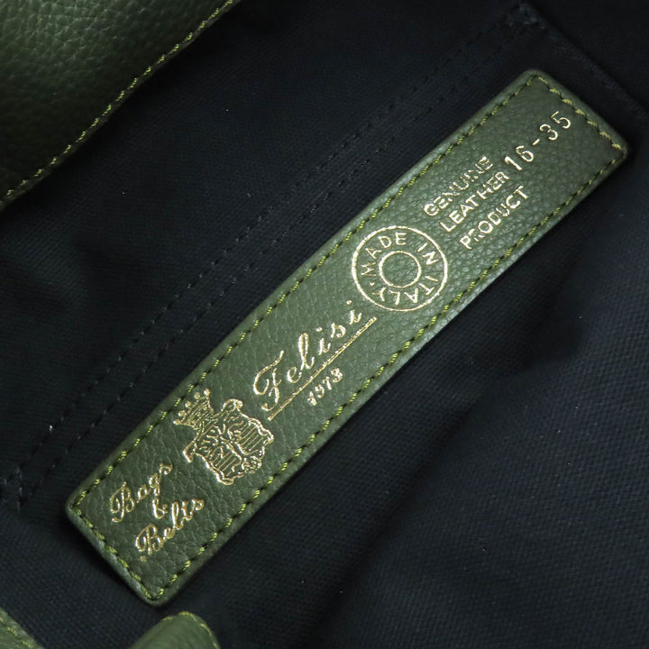 美品△Felisi フェリージ 16/35-LD ロゴバックル 2WAY レザー トートバッグ リュック・デイパック ダークグリーン 伊製 定価132000円