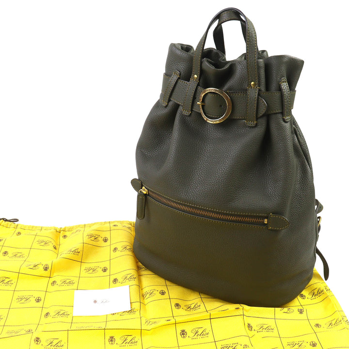 美品△Felisi フェリージ 16/35-LD ロゴバックル 2WAY レザー トートバッグ リュック・デイパック ダークグリーン 伊製 定価132000円