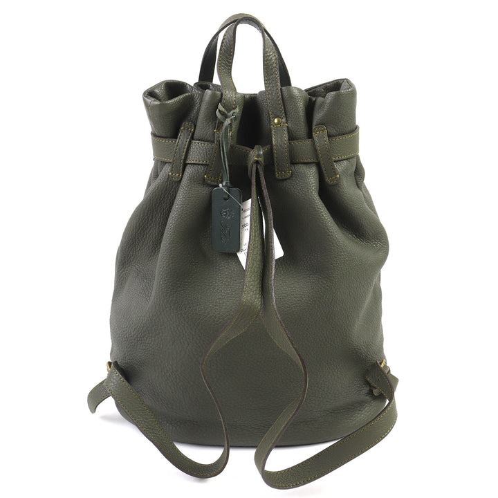 美品△Felisi フェリージ 16/35-LD ロゴバックル 2WAY レザー トートバッグ リュック・デイパック ダークグリーン 伊製 定価132000円