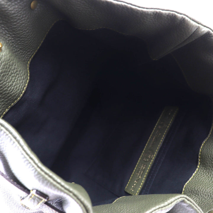 美品△Felisi フェリージ 16/35-LD ロゴバックル 2WAY レザー トートバッグ リュック・デイパック ダークグリーン 伊製 定価132000円