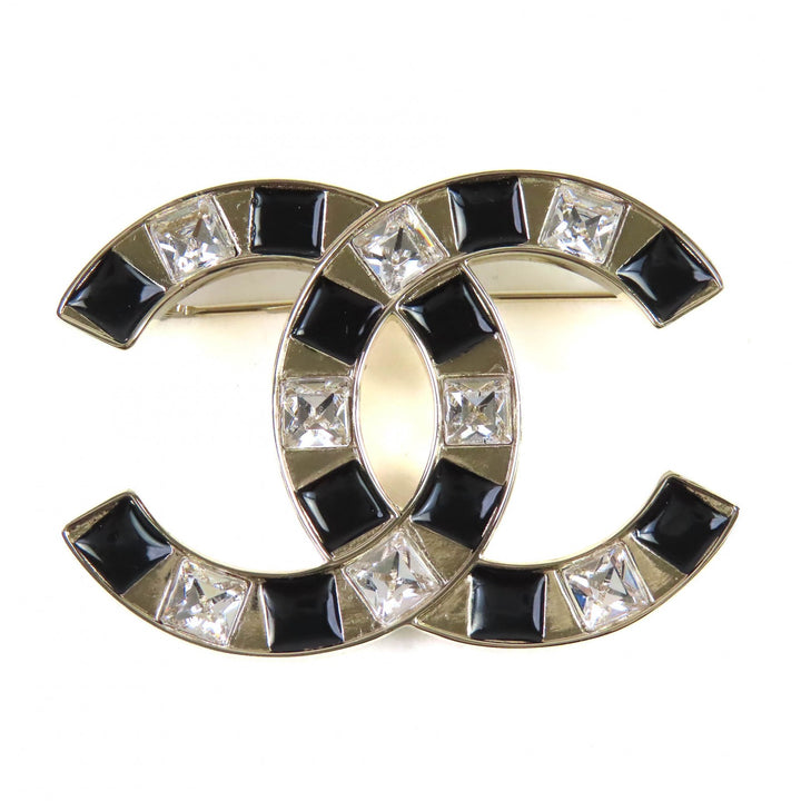 極美品△CHANEL シャネル ABE829 B25C ココマーク CCロゴ ビジュー ブローチ ゴールド ブラック 箱・保存袋付き イタリア製 レディース