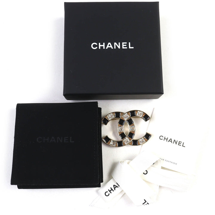 極美品△CHANEL シャネル ABE829 B25C ココマーク CCロゴ ビジュー ブローチ ゴールド ブラック 箱・保存袋付き イタリア製 レディース