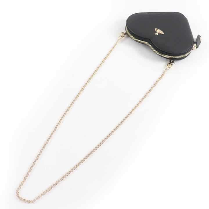 極美品☆Vivienne Westwood ヴィヴィアンウエストウッド SAFFIANO NEW HEART オーブ金具 チェーン レザー ショルダーバッグ 定価64900円