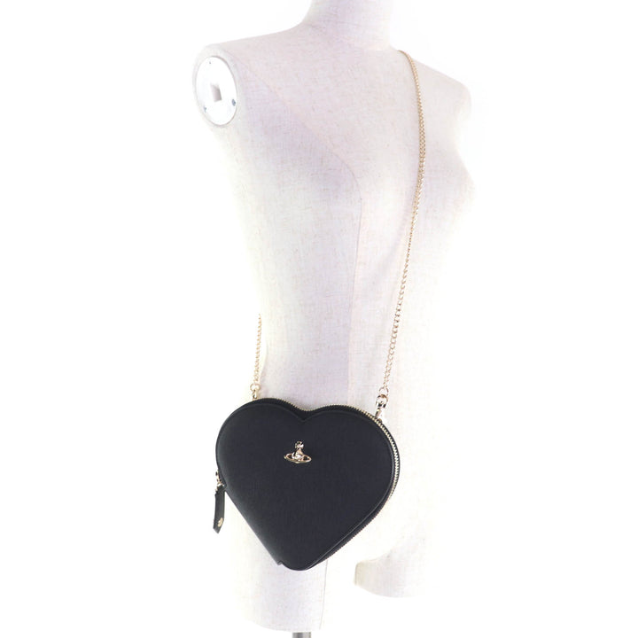 極美品☆Vivienne Westwood ヴィヴィアンウエストウッド SAFFIANO NEW HEART オーブ金具 チェーン レザー ショルダーバッグ 定価64900円