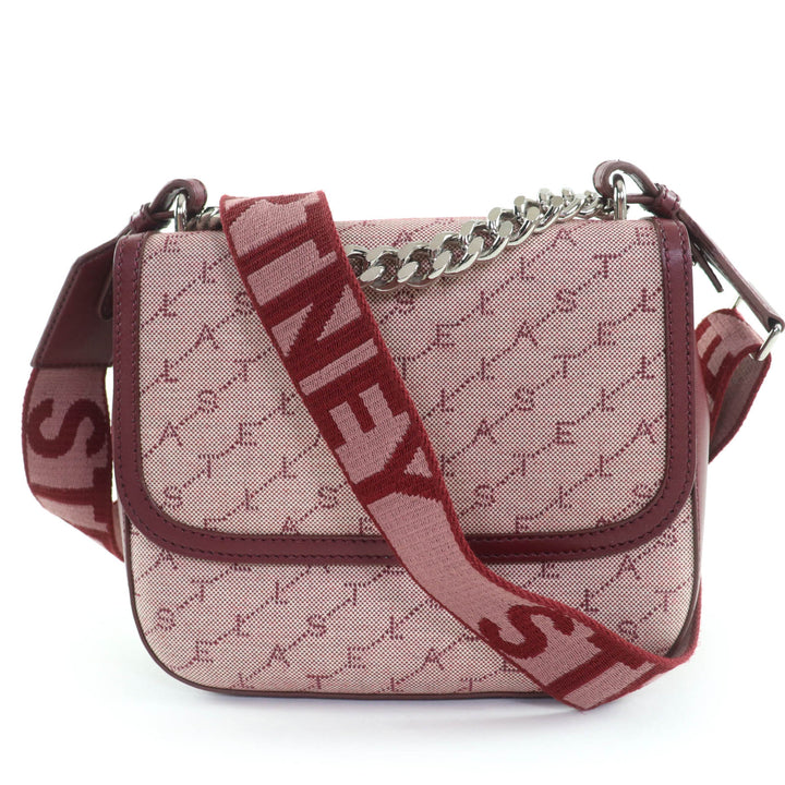 美品☆Stella McCartney ステラマッカートニー 581291 モノグラム キャンバス ロゴ ショルダー 2WAY レザー ショルダーバッグ ボルドー系