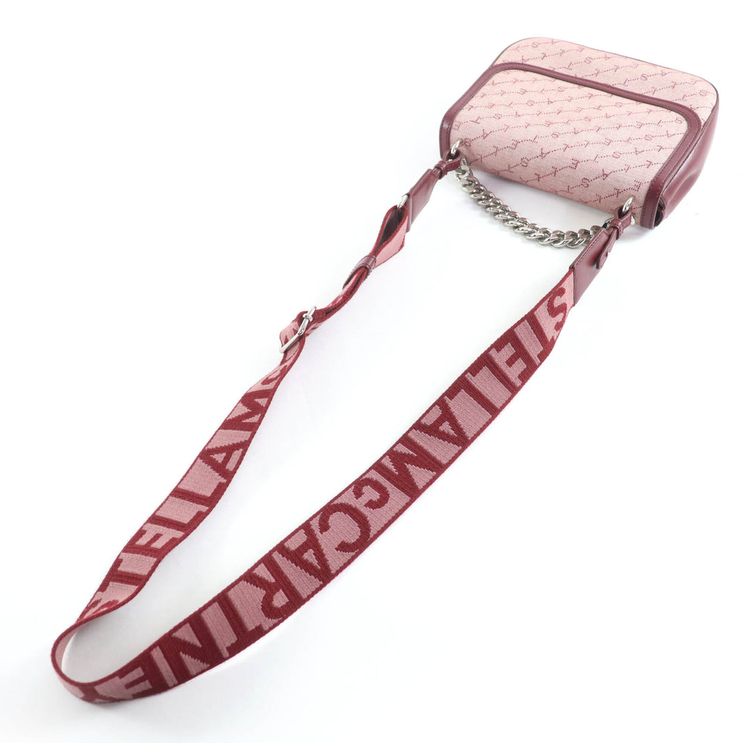 美品☆Stella McCartney ステラマッカートニー 581291 モノグラム キャンバス ロゴ ショルダー 2WAY レザー ショルダーバッグ ボルドー系