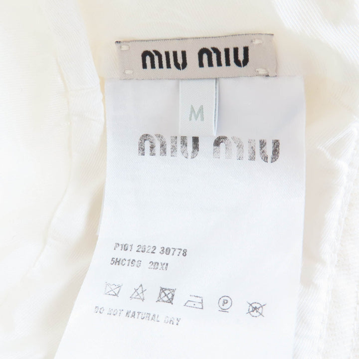 美品☆MIUMIU ミュウミュウ 5HC196 コットン100％ ロゴ刺繍 バケットハット 帽子 ホワイト M イタリア製 正規品 レディース