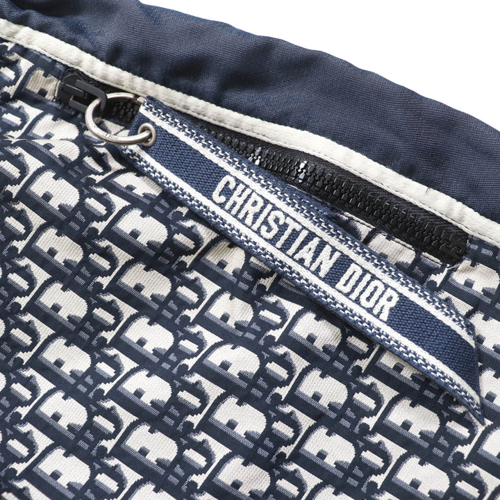 美品★Christian Dior クリスチャンディオール 127R40A2970 Bee刺繍入り オブリーク ショート丈 フード付 半袖 ワンピース 紺 38 正規品