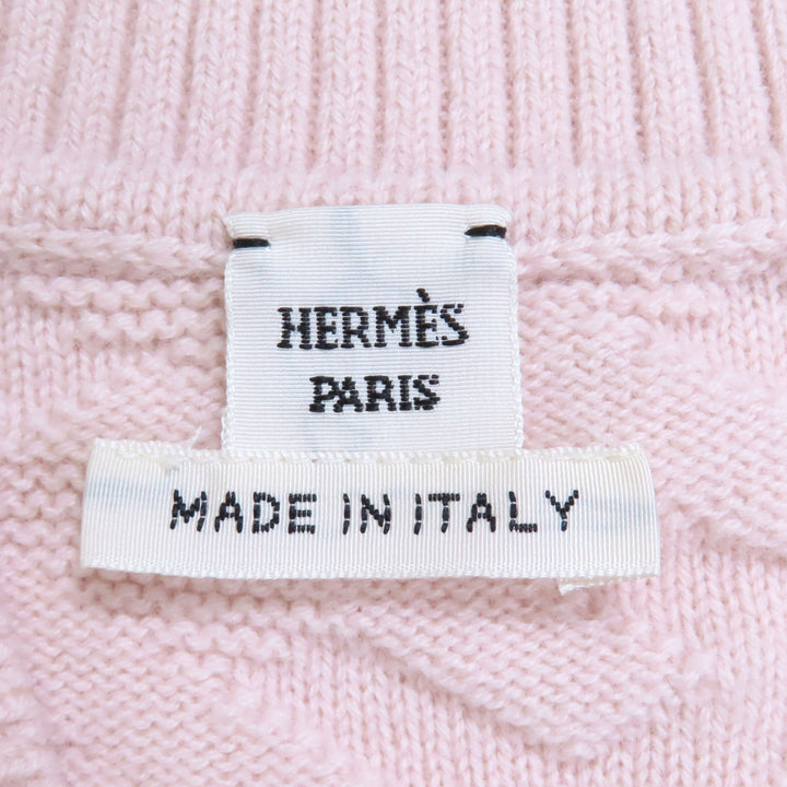 極美品◇HERMES エルメス 2E2501DE ウール100％ Hモチーフ柄 Vネック ひざ丈 半袖ニット ワンピース ピンク 36 伊製 正規品 レディース