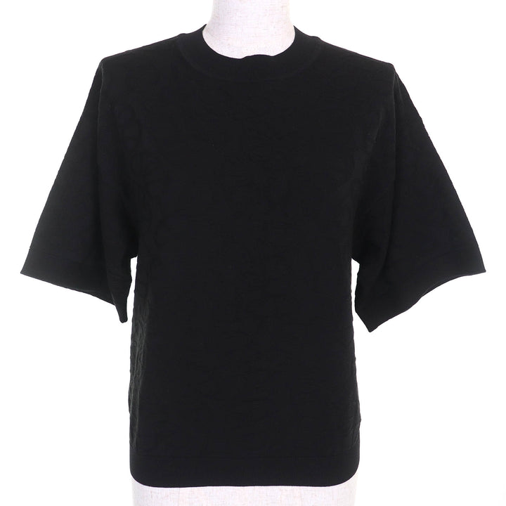 極美品△HERMES エルメス 24SS 4E2649DC ナウサ・シェーヌ シルク コットン シェーヌダンクル柄 クルーネック 半袖ニット ブラック 36