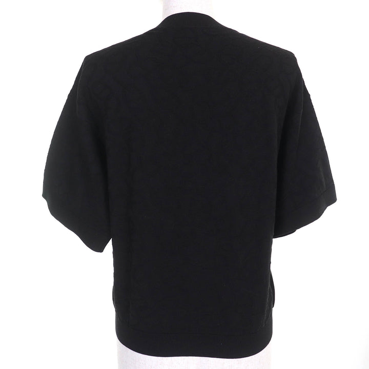 極美品△HERMES エルメス 24SS 4E2649DC ナウサ・シェーヌ シルク コットン シェーヌダンクル柄 クルーネック 半袖ニット ブラック 36