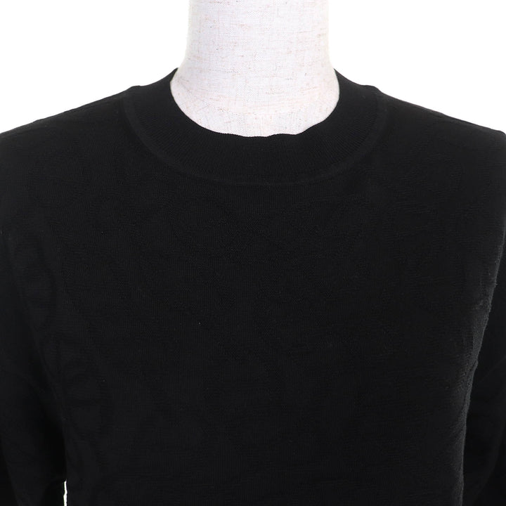 極美品△HERMES エルメス 24SS 4E2649DC ナウサ・シェーヌ シルク コットン シェーヌダンクル柄 クルーネック 半袖ニット ブラック 36